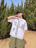 NYING美式手繪涂鴉短袖t恤男25夏季新款潮牌撞色大碼寬松七分袖上衣服 淺藍色 XL （125-145斤） 曬單實拍圖