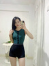 熱浪綠色泳衣女款新款連體高領(lǐng)復(fù)古夏季平角保守游泳館專用泡溫泉泳裝 曬單實拍圖