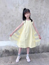 奧米鼠女童連衣裙夏季2025新款女大童夏裝韓版公主裙兒童洋氣背心裙子潮 黃色 150 曬單實(shí)拍圖