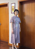 紫魅俏夏季短袖新款媽媽裝連衣裙溫女婉典雅大氣禮服新中式國風改良旗袍 紫色 M (建議100斤以下) 曬單實拍圖