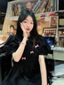 夢(mèng)琪嵐韓系學(xué)院風(fēng)甜美娃娃領(lǐng)連衣裙女學(xué)生夏季蝴蝶結設計黑色a字中短裙 黑色 M 適合80-95斤 曬單實(shí)拍圖