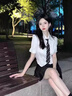 LPOX短袖襯衫夏季新款短款jk制服女套裝女學(xué)生高腰百褶裙子短裙三件套 襯衫+黑色百褶裙+領(lǐng)帶 S 曬單實(shí)拍圖