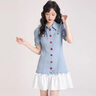 丹珠娜（DanZhuNa）法式連衣裙2025秋季女裝千金風(fēng)穿搭顯瘦假兩件拼接襯衫牛仔短裙子 牛仔裙 S 曬單實(shí)拍圖