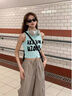 DXOT美式淺綠色無(wú)袖吊帶背心女2025夏季新款辣妹高腰露臍外穿短款上衣 淺綠色 M 建議 95-105斤 曬單實(shí)拍圖