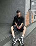 IZEXX美式褶皺牛仔短褲男高街水洗做舊寬松休閑五分褲子IZ029黑色L 曬單實拍圖