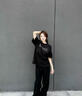 ICH MODE美式彎刀褲子女2025春季寬松直筒休閑闊腿工裝褲香蕉褲男 黑色 XL 曬單實(shí)拍圖