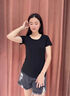 FOX.G短袖女t恤白色打底衫圓領(lǐng)衣服女裝內(nèi)搭純欲風(fēng)黑色上衣半袖新款 莫代爾圓領(lǐng)修身短袖t恤黑色 M 【建議105斤以內(nèi)】 曬單實拍圖