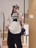 真維斯（JEANSWEST）學(xué)院風(fēng)條杠t恤女夏季2025新款純棉短袖體恤女裝甜美時(shí)尚百搭上衣 淺花灰 蝴蝶跳跳貓黑 S 曬單實(shí)拍圖