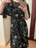 玖姿·安娜蔻優(yōu)雅通勤手繪線條印花醋酸收腰連衣裙女2025夏季新款 花黑 S 曬單實(shí)拍圖