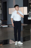 THOM BEAUTY短袖襯衫男2025夏季高檔商務(wù)修身休閑高級感字母刺繡純棉白色襯衣 白色（短袖）-門(mén)筒字母e 41 /XL/(建議75-80kg) 曬單實(shí)拍圖