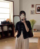 莫代爾復(fù)古翻領(lǐng)牛仔襯衫外套女短款夏季薄款2025新款韓版小個子上衣短袖 深藍(lán)色 【高品質(zhì)】 M 曬單實拍圖
