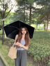 JCZS六折輕巧太陽(yáng)傘防曬防紫外線(xiàn)女晴雨兩用口袋遮陽(yáng)傘折疊便攜扁小傘 靜謐藍＋便攜提包-加厚黑膠 曬單實(shí)拍圖