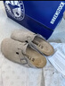 BIRKENSTOCK勃肯德國進(jìn)口女款牛皮絨面革時(shí)尚灰色Boston包頭拖鞋 石灰色常規版1027688 43 曬單實(shí)拍圖