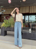 香影藍(lán)色直筒窄版闊腿牛仔褲女2025夏裝新款寬松顯瘦垂墜感拖地褲 牛仔藍(lán) S 155/80A/85-95斤 曬單實(shí)拍圖