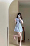 FSHE小眾設計感情侶裝夏季韓版短袖襯衫男女連衣裙法式一裙一衣ins潮 女連衣裙(有內(nèi)襯) S 曬單實拍圖