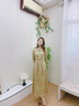 布符秋季新款云肩刺繡連衣裙中長(cháng)款氣質(zhì)時(shí)尚收腰顯瘦長(cháng)袖女 秋香綠 S 曬單實(shí)拍圖