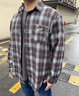 棉之雪撞色格紋長(cháng)袖襯衫男日系復古春夏新款情侶寬松休閑格子襯衣 MC7135 藍咖 L 曬單實(shí)拍圖