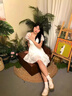 FSHE2025年新款百搭法式茶歇連衣裙女夏季新款荷葉邊不規(guī)則顯瘦短裙子 米白色 S 曬單實(shí)拍圖