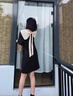 FSHE2025夏季新款韓版小眾設計蝴蝶結娃娃領(lǐng)撞色連衣裙女寬松顯瘦裙子 黑色 L _建議125斤內 曬單實(shí)拍圖