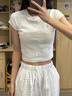 格宛瑪短袖女修身白色t恤女2025夏季女裝新款顯瘦短款打底衫上衣高級感 白色蝴蝶結(jié)刺繡短袖 L 曬單實(shí)拍圖