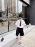 艾卡諾 I.KARNOW男童西裝套裝兒童學院風禮服男孩生日襯衫小學生大童演出服裝夏秋 3697白襯衫+3233黑短褲+6100領帶 120 曬單實拍圖