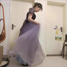 勤記音樂生藝考禮服鋼琴演出法式高端晚禮服女輕奢藝考晚會主持人服裝 紫色 [918] M 曬單實(shí)拍圖