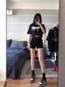 衣然呈品美式辣妹牛仔短褲女夏季薄款高腰緊身顯瘦彈力時(shí)尚百搭個(gè)性褲子女 黑色 M 【建議90-110斤】 曬單實(shí)拍圖