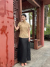布符2025年夏季新款盤(pán)花旗袍上衣中式顯瘦日常國風(fēng)手工盤(pán)扣短袖女 暗黃秋葉 S 曬單實(shí)拍圖