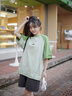 FORNINES速干撞色拼接短袖T恤衫男女情侶上衣潮牌2025夏季寬松美式半袖 牛油果綠 M 曬單實(shí)拍圖