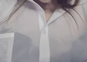 麗紗蓓兒雪紡襯衫式睡裙情侶長(zhǎng)袖性感睡衣女春秋透明內(nèi)衣家居服套裝 白色+T褲 均碼 【85-130】 曬單實(shí)拍圖