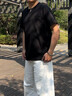 胖哥哥大碼夏季胖子短袖T恤男冰氧防曬T加肥加大肥佬上衣寬松圓領(lǐng)衣服 玄鐵黑 4XL （220-250斤） 曬單實拍圖