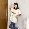 真維斯（JEANSWEST）t恤女2025夏季新款正肩撞色純棉短袖女休閑寬松潮流時尚百搭體恤 米磚紅 奇妙流星 M 曬單實拍圖
