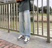 維啟安牛仔褲男春夏季新款冰絲薄款透氣寬松闊腿直筒褲子男士休閑褲男生 KJ-2016淺藍(lán) L 110-130斤 曬單實(shí)拍圖