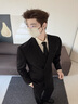 吉約蒙雙排扣西服男士套裝新款黑色高級(jí)商務(wù)正裝結(jié)婚新郎西裝禮服套裝 晶石黑【上衣+褲子】 50 曬單實(shí)拍圖