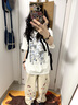 F426官方店國潮牌夏季新款美式復古休閑寬松貼紙印花休閑褲 灰白色 暖白色 M 曬單實(shí)拍圖