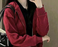 愛麥依酒紅色短款衛(wèi)衣女加絨加厚連帽拉鏈超好看小個(gè)子春季美式開衫外套 酒紅色/春秋【店主aa/款】 薄款 M 86-105斤【正版品質(zhì)】 曬單實(shí)拍圖