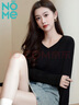 NOMEV領(lǐng)長(cháng)袖T恤女寬松打底衫2025年秋季新品舒適上衣女 黑色 L 曬單實(shí)拍圖