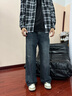 錯搭牛仔褲男士秋冬季加厚2025新款直筒寬松闊腿休閑加絨褲子男款男褲 復古藍 常規 XL 曬單實(shí)拍圖