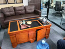 紫桐家居（Z-Tong Furniture）巖板功夫茶幾客廳家用帶燒水多功能一體嵌入式茶臺(tái)辦公室泡茶桌椅 胡桃色+石茶盤 (茶具全套） 120*65【不銹鋼底部上水】 曬單實(shí)拍圖