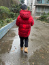 ASK JUNIOR男童羽絨服兒童冬加厚保暖拜年服中大童紅色新年連帽外套 曬單實(shí)拍圖