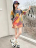 韓惠芷短袖t恤女新款2025年韓版時尚寬松扎染潮流洋氣印花圓領(lǐng)顯瘦上衣 深彩色 L 曬單實拍圖