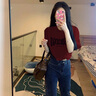 即勢美式復(fù)古酒紅色短袖t恤男女夏季新款潮流薄款純棉重磅情侶上衣ins 酒紅色A5312-HLFS XL 【建議130斤-150斤】 曬單實拍圖
