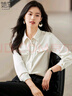 她享長(cháng)袖襯衫女緞面通勤襯衣職場(chǎng)穿搭設計感百搭上衣小衫 T143C2026 曬單實(shí)拍圖