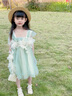 G.DUCKKIDS童裝女童連衣裙夏季2025新款公主裙兒童裙子夏天花仙子蓬蓬吊帶裙 綠色 100 尺碼2~3歲【 90-100cm】 曬單實(shí)拍圖
