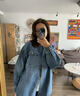 百家好/百家好鹽系風(fēng)牛仔襯衫外套女2025春季顯瘦夾克上衣 牛仔藍 M 曬單實(shí)拍圖