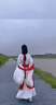 早秋漢服女新中式國風(fēng)改良古裝常學(xué)生齊胸對襟連衣裙子套裝鞠婧祎 白紅（全套） S 曬單實(shí)拍圖