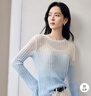 對白藍色氛圍感羽毛紗漸變針織衫女2025秋季新款圓領(lǐng)顯瘦打底毛衣 柔藍珠貝 S 曬單實拍圖