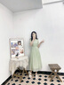 香影綠色連衣裙女2025夏裝新款泡泡袖正肩裙子收腰淑女氣質(zhì)印花裙 果綠 S 155/80A/85-95斤 曬單實(shí)拍圖