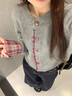 DGOV假兩件韓系圓領(lǐng)拼接格子毛衣女2025秋季新款針織外套寬松休閑開衫 灰色zt M 建議95-105斤 曬單實(shí)拍圖