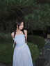 MR.KA藍色格紋蕾絲抹胸連衣裙女2025夏季法式浪漫氣質(zhì)感可拆卸吊帶長(cháng)裙 藍色 M 100-110斤 曬單實(shí)拍圖